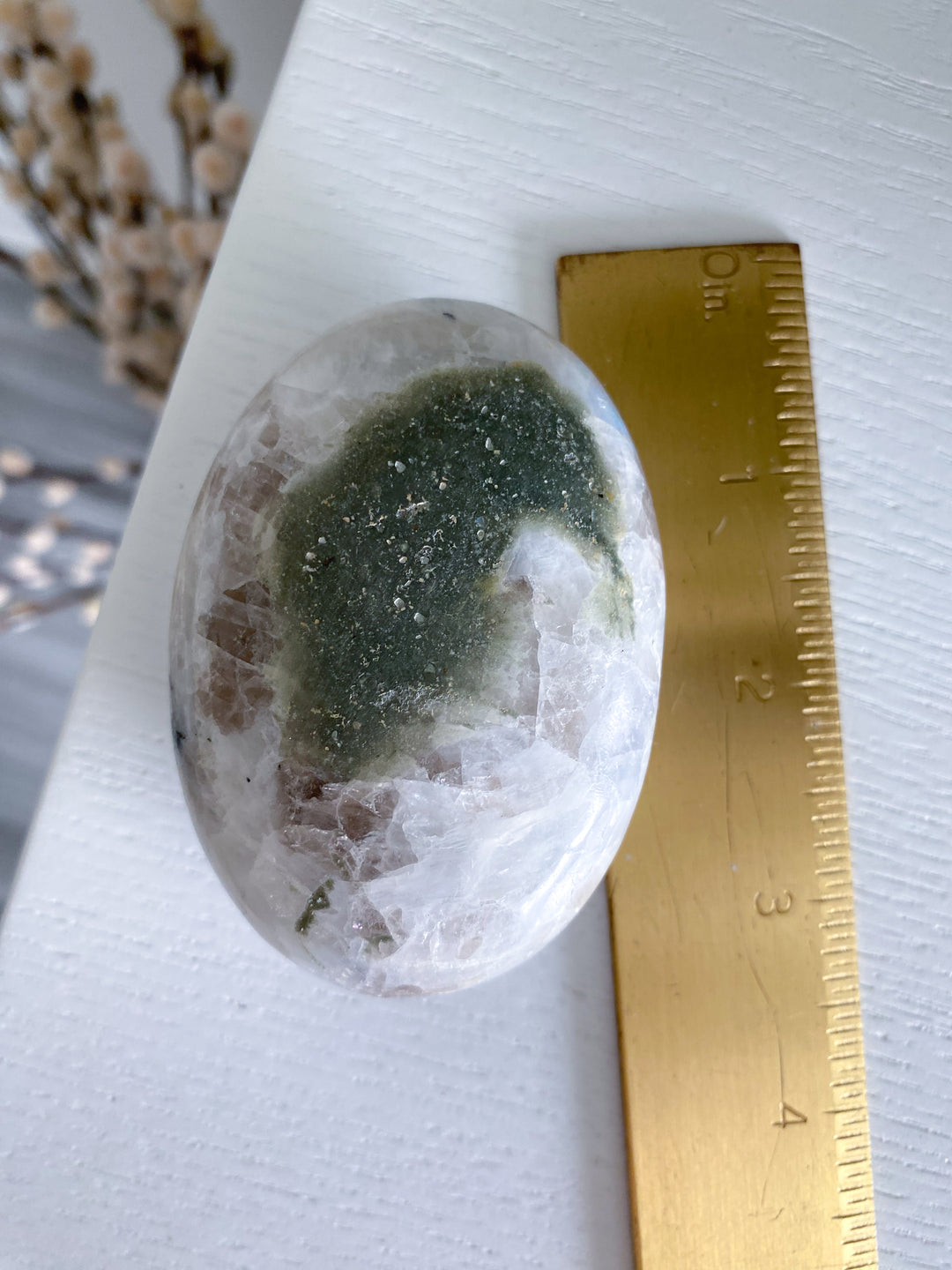 Rainbow Moonstone Palm Stone w/ Inclusion