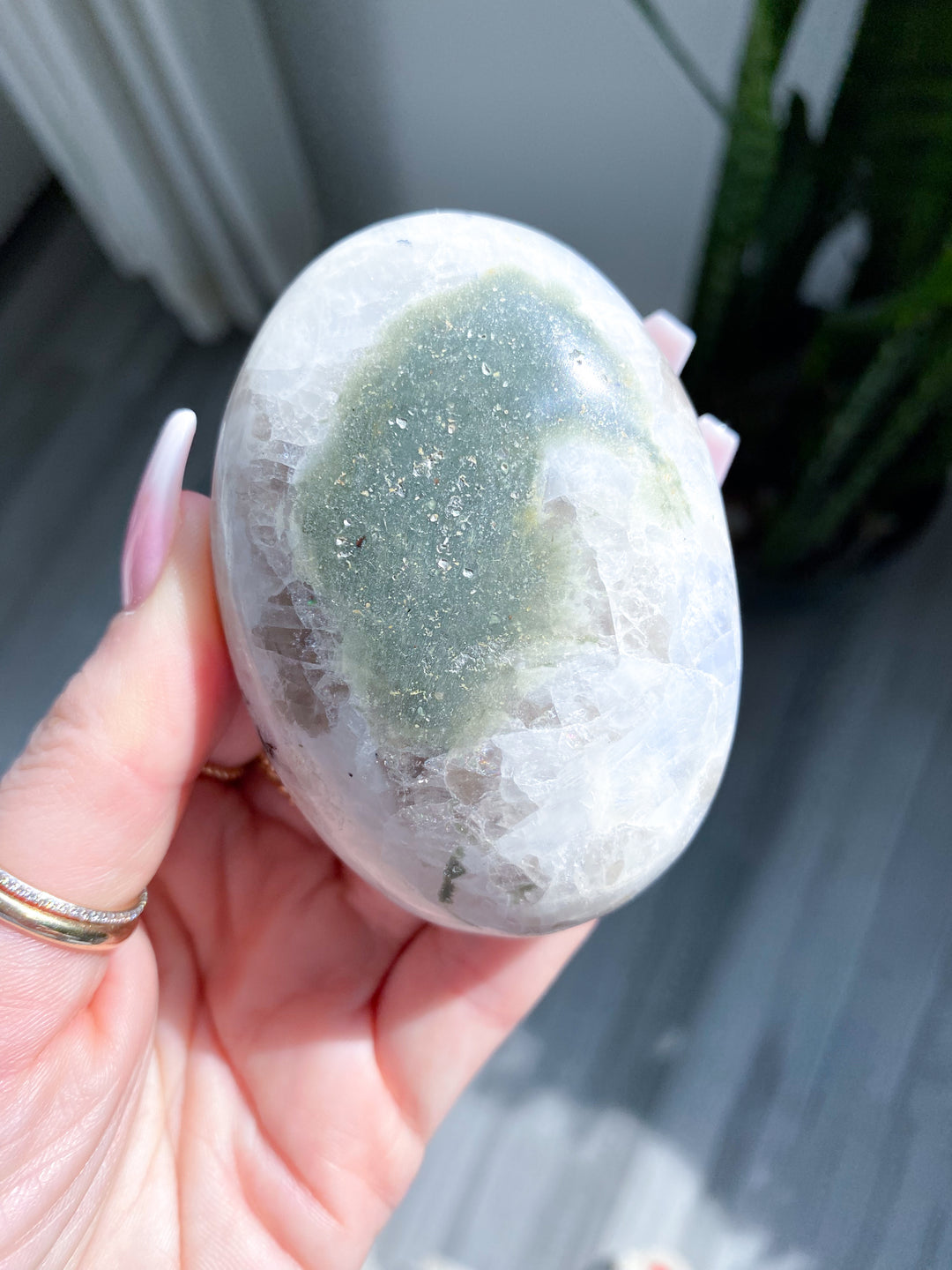Rainbow Moonstone Palm Stone w/ Inclusion