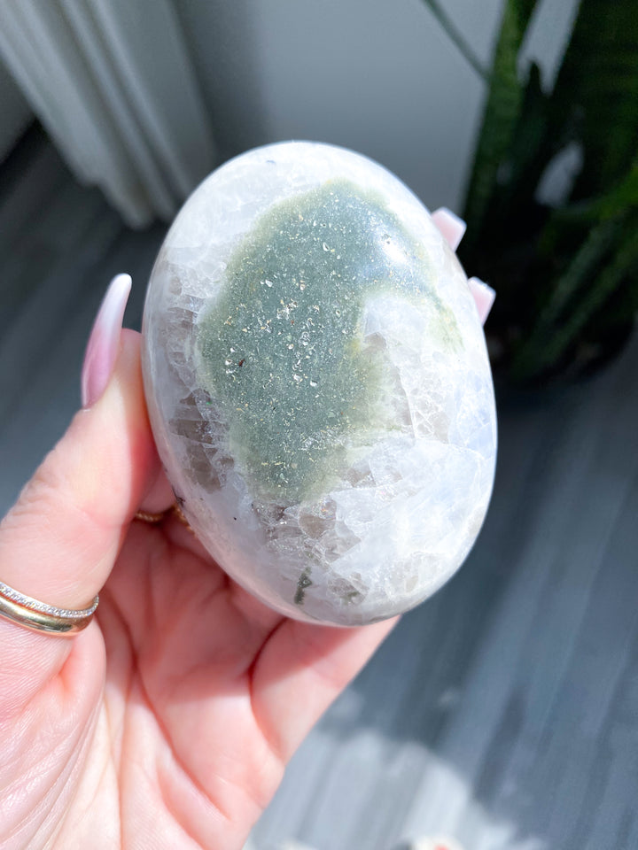 Rainbow Moonstone Palm Stone w/ Inclusion