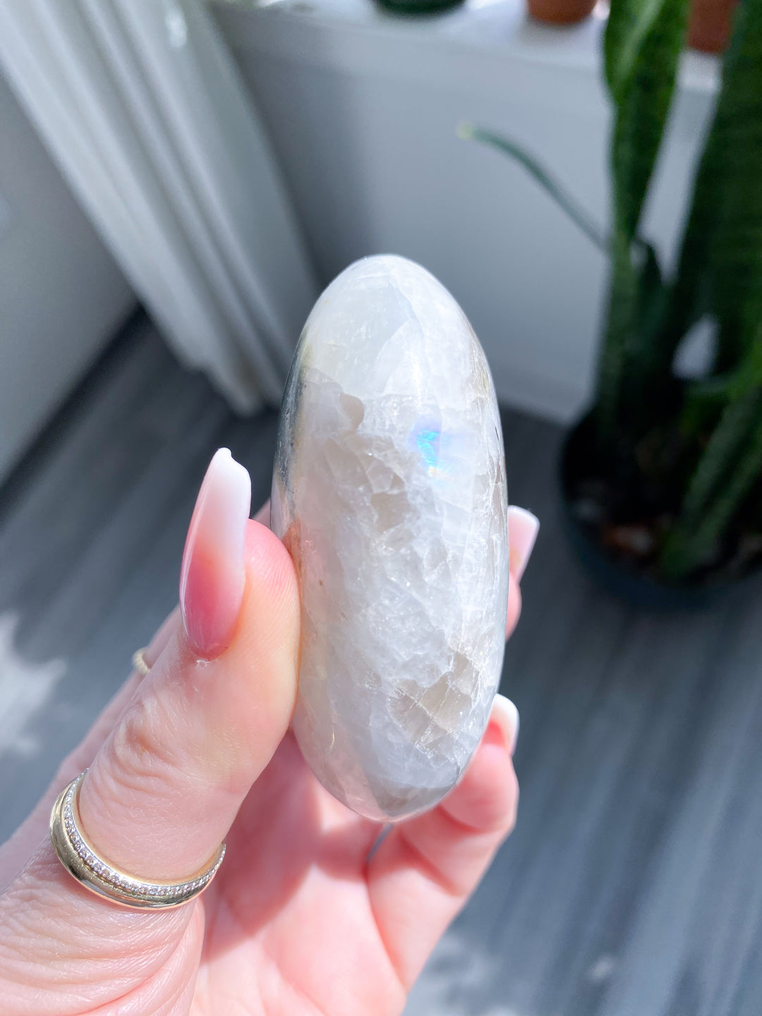 Rainbow Moonstone Palm Stone w/ Inclusion