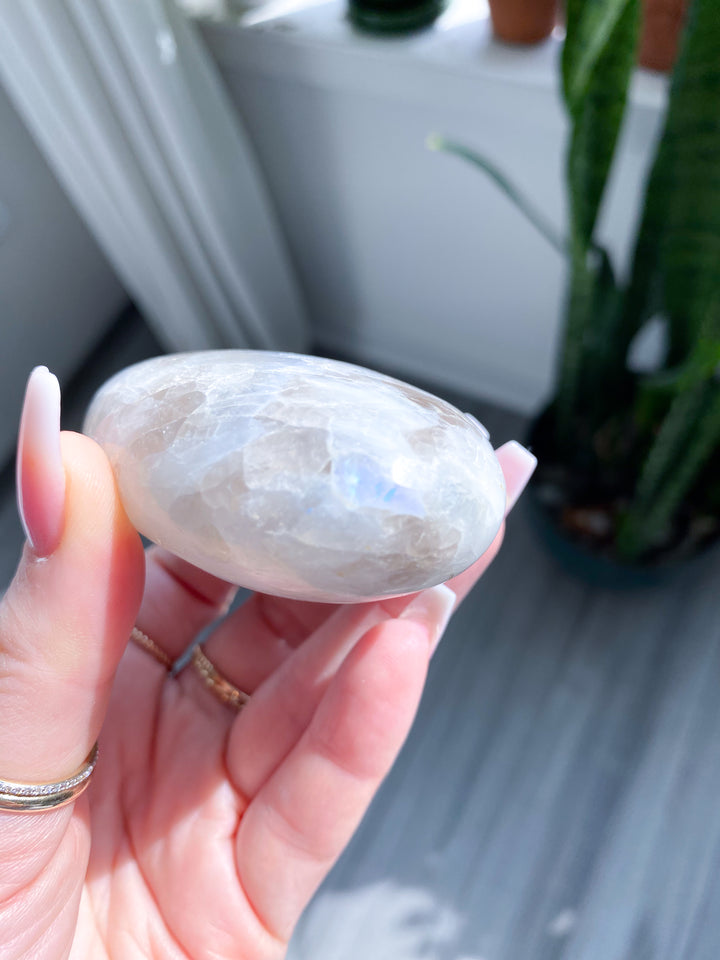 Rainbow Moonstone Palm Stone w/ Inclusion