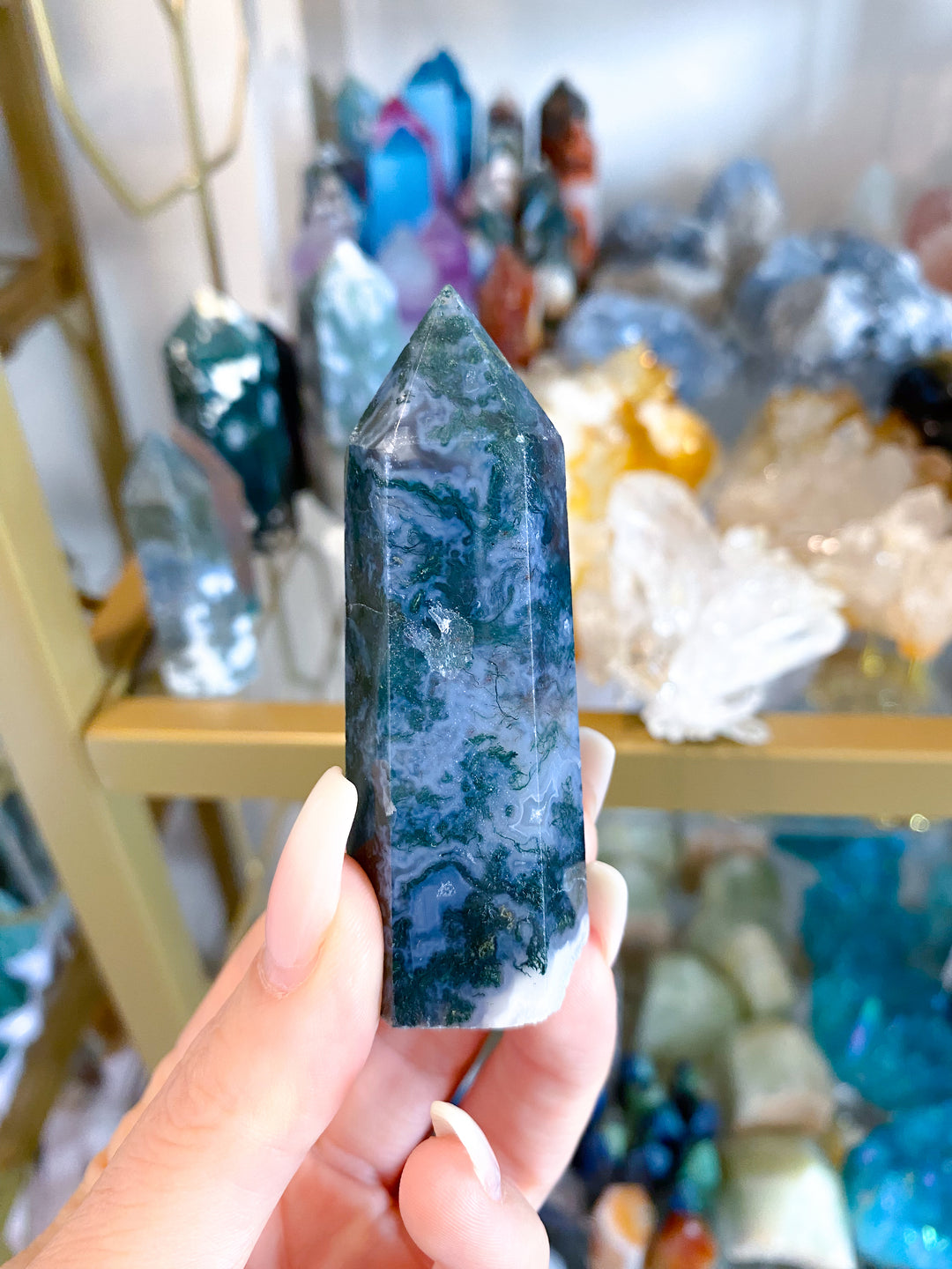 Deep Green Moss Agate Tower #1