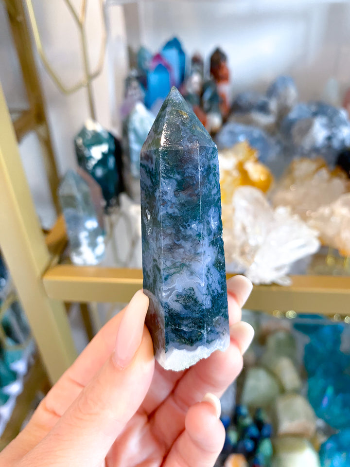 Deep Green Moss Agate Tower #1