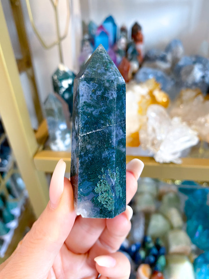 Deep Green Moss Agate Tower #1