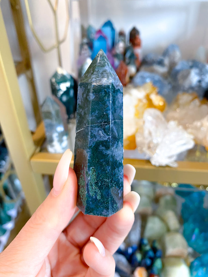 Deep Green Moss Agate Tower #1