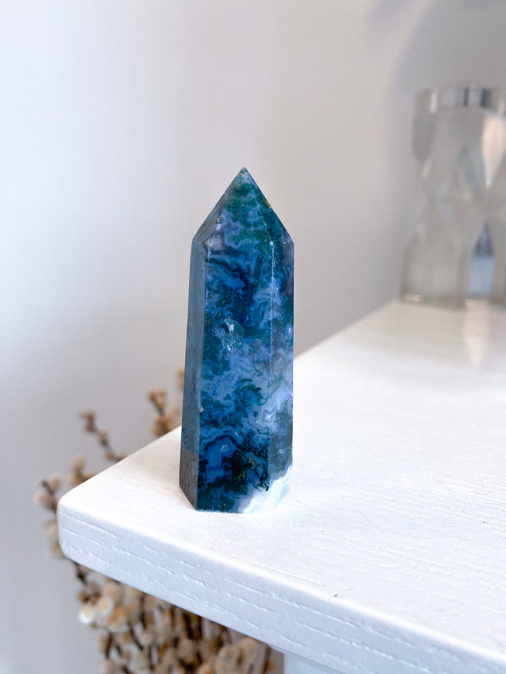 Deep Green Moss Agate Tower #1