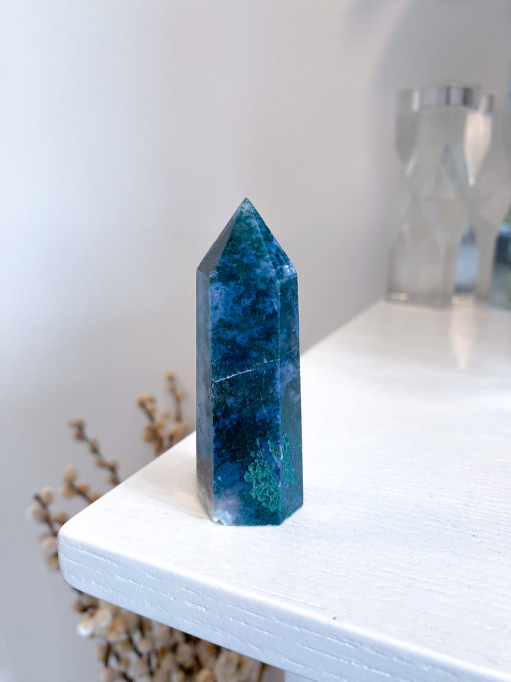 Deep Green Moss Agate Tower #1