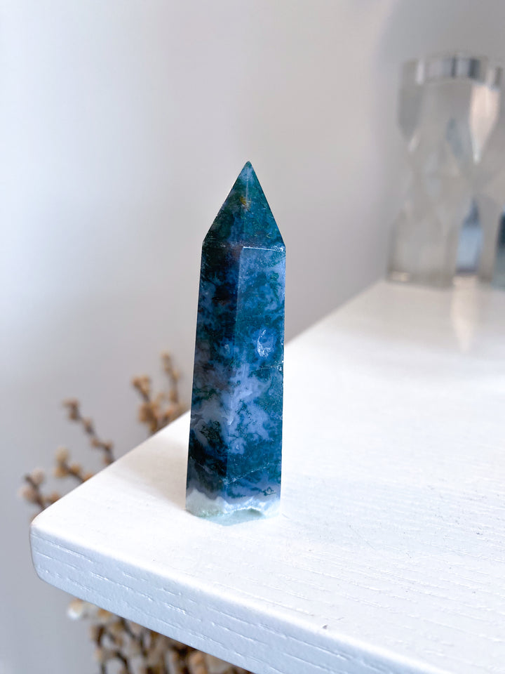 Deep Green Moss Agate Tower #1