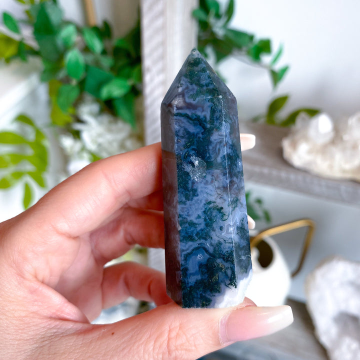 Deep Green Moss Agate Tower #1