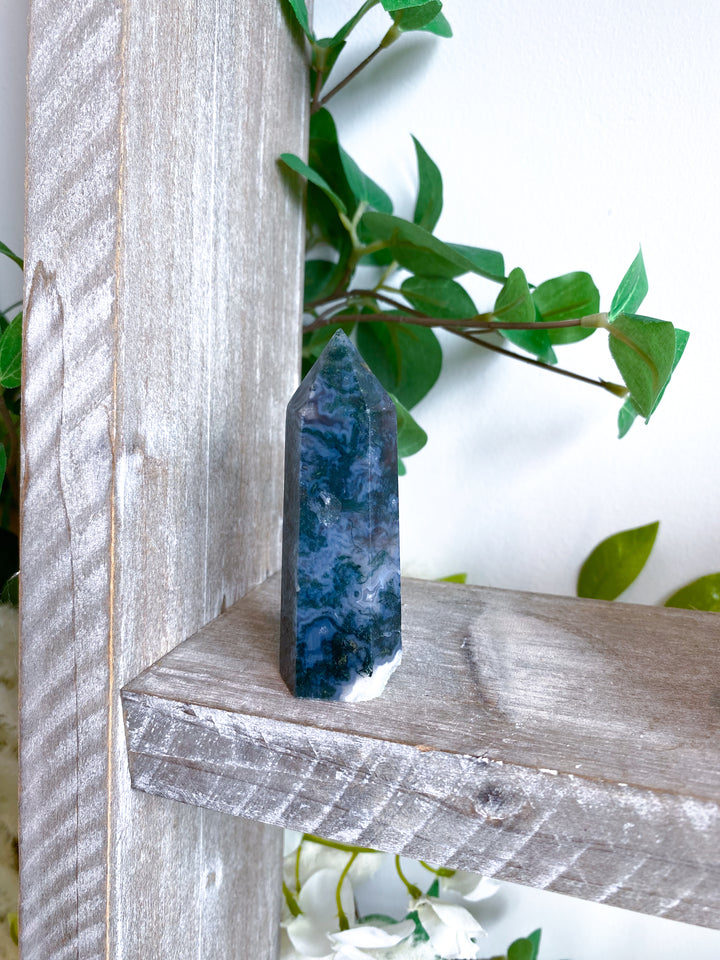 Deep Green Moss Agate Tower #1