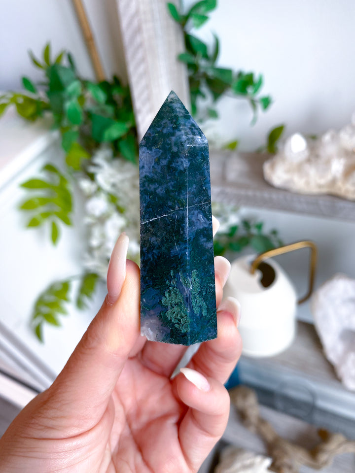 Deep Green Moss Agate Tower #1