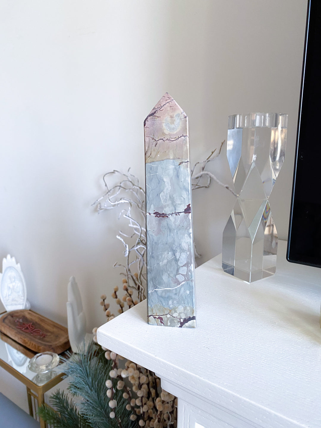 Gorgeous 8" Tall XL Picture Jasper Mauve, Gray Tower