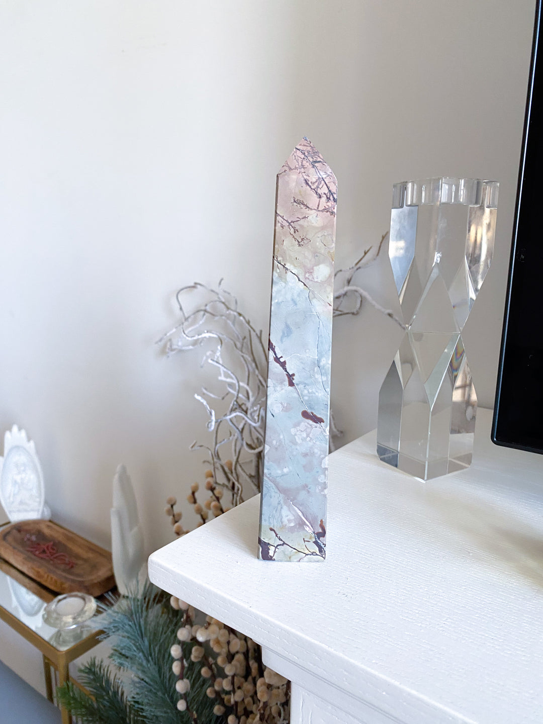Gorgeous 8" Tall XL Picture Jasper Mauve, Gray Tower