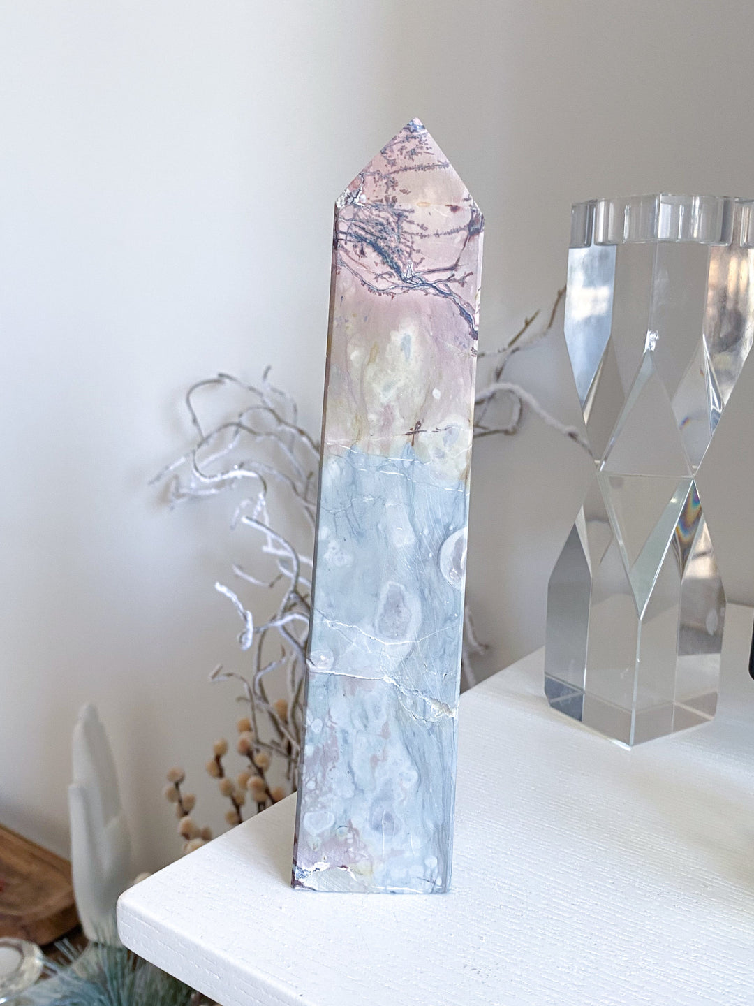 Gorgeous 8" Tall XL Picture Jasper Mauve, Gray Tower