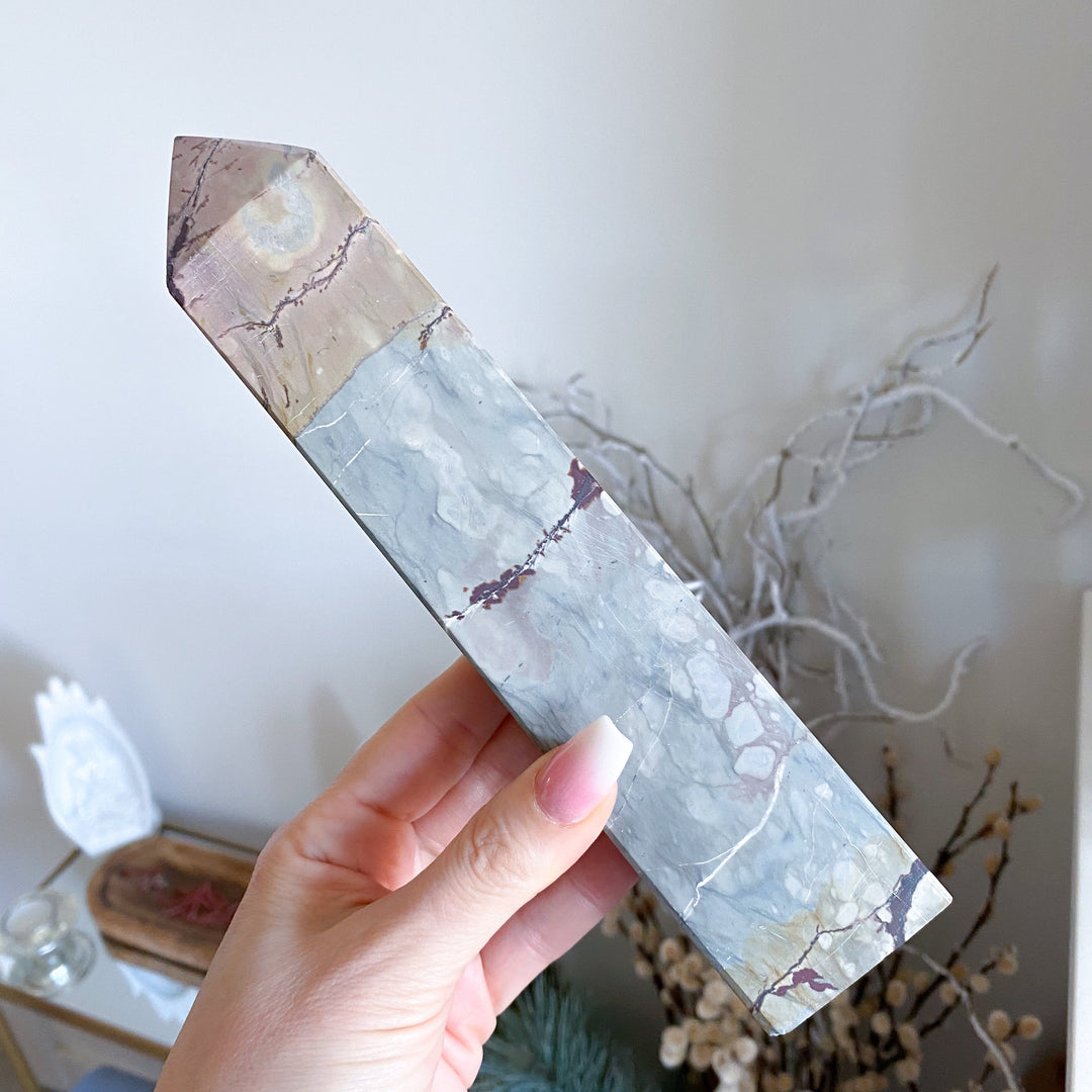 Gorgeous 8" Tall XL Picture Jasper Mauve, Gray Tower