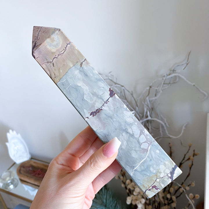 Gorgeous 8" Tall XL Picture Jasper Mauve, Gray Tower