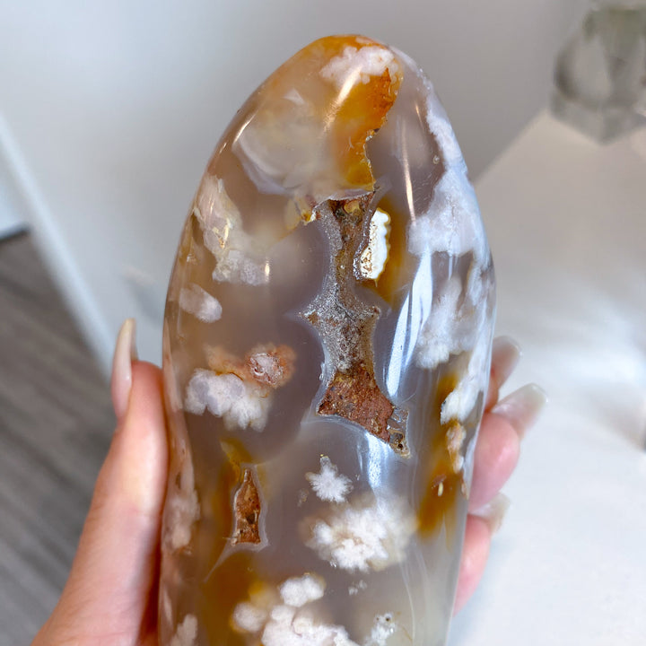 TALL Red, Pink, Orange Flower Agate Freeform #7