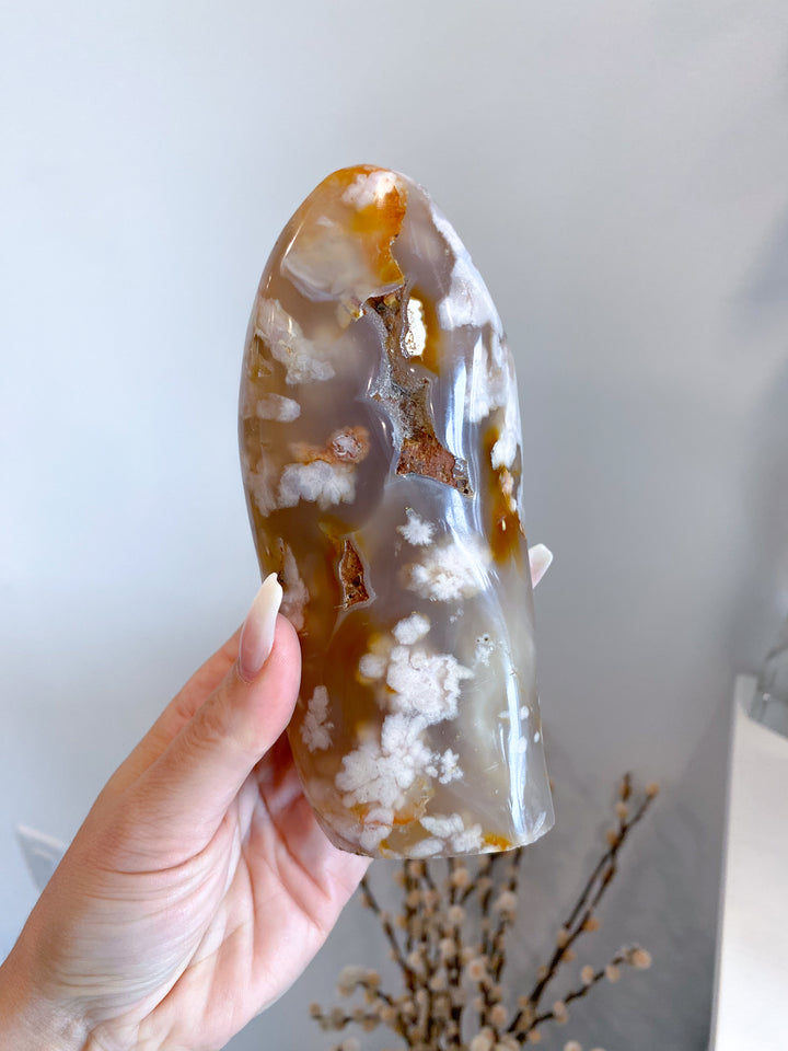 TALL Red, Pink, Orange Flower Agate Freeform #7