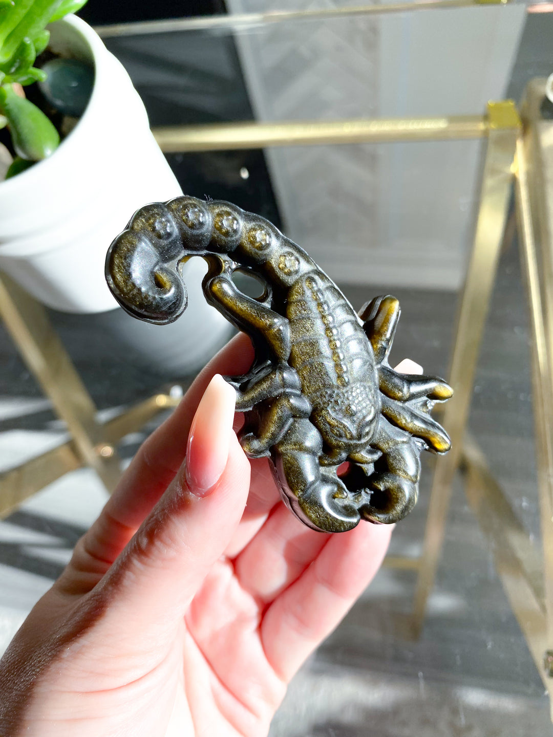 Golden Sheen Obsidian Scorpion Carving