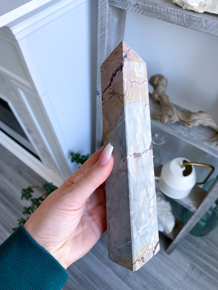 Gorgeous 8" Tall XL Picture Jasper Mauve, Gray Tower
