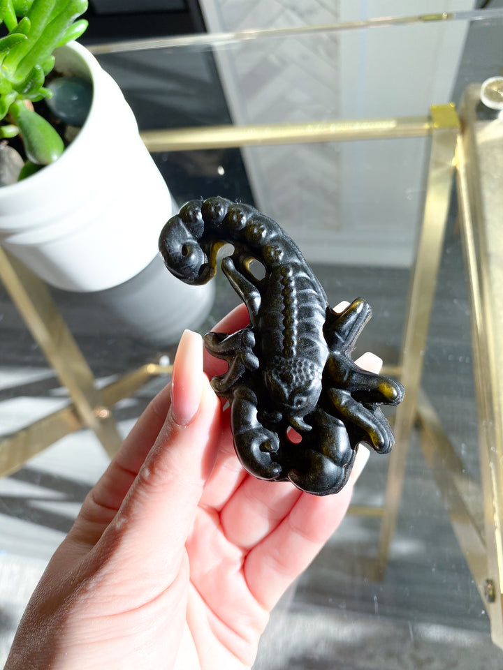 Golden Sheen Obsidian Scorpion Carving