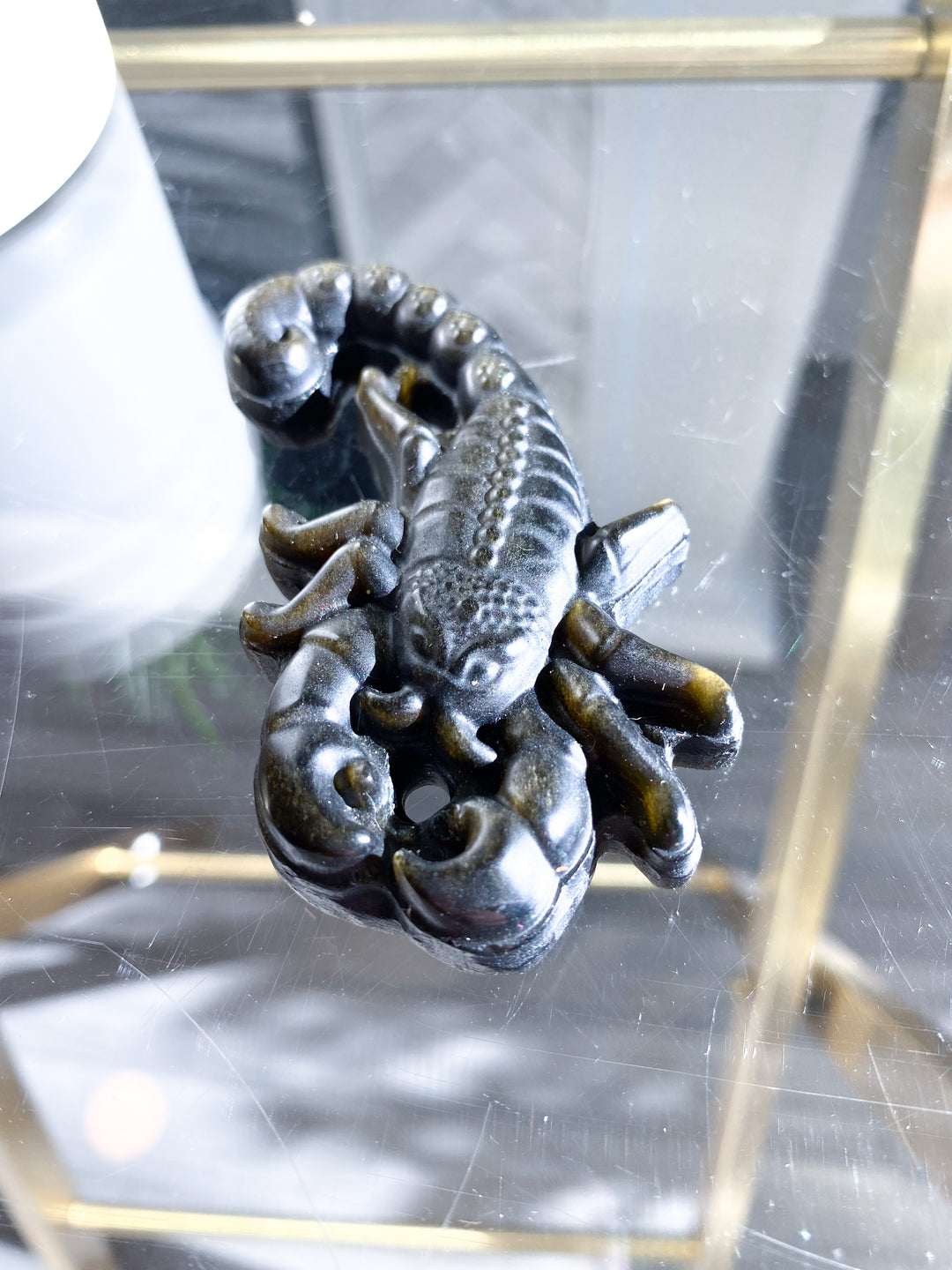 Golden Sheen Obsidian Scorpion Carving