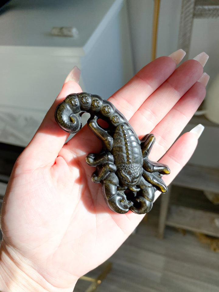 Golden Sheen Obsidian Scorpion Carving