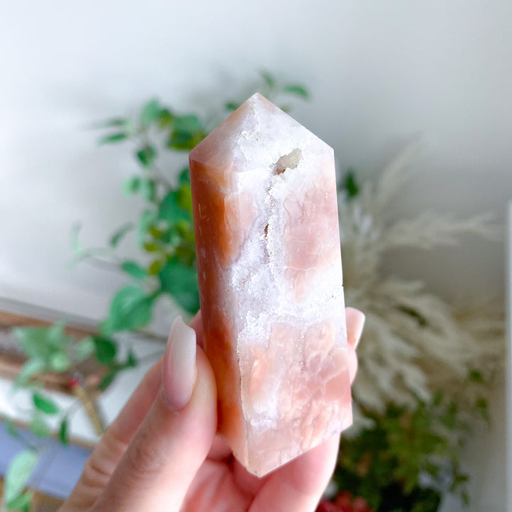 Quartzy Pretty Pink Flower Agate Tower