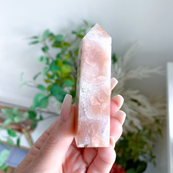 Quartzy Pretty Pink Flower Agate Tower