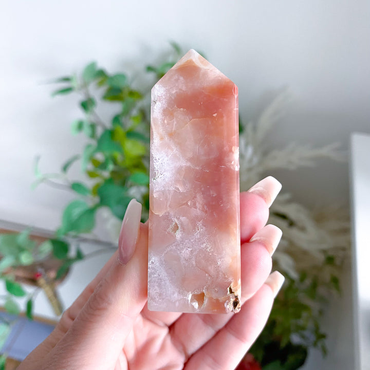 Quartzy Pretty Pink Flower Agate Tower