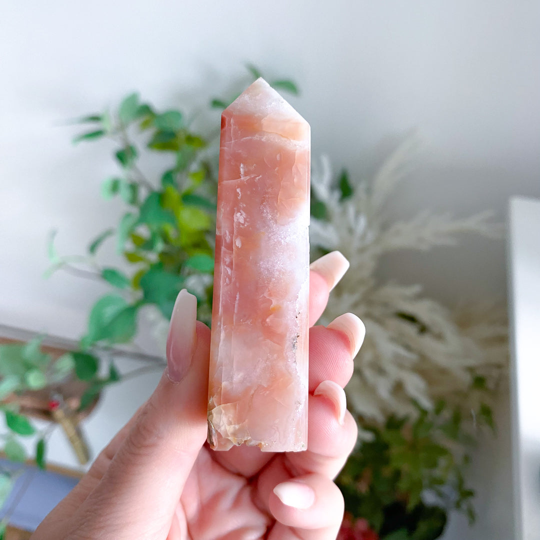 Quartzy Pretty Pink Flower Agate Tower