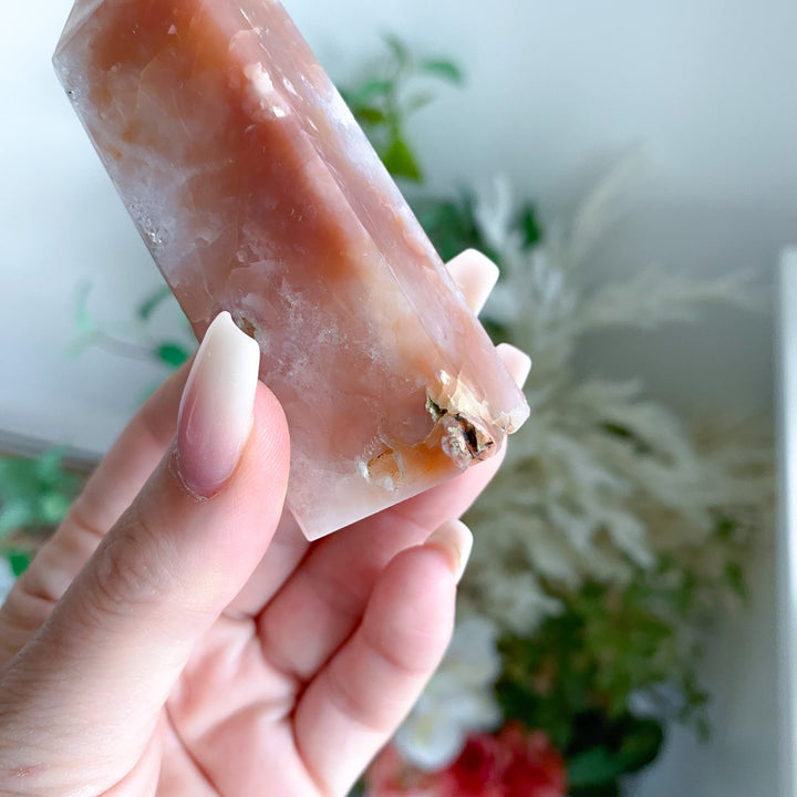 Quartzy Pretty Pink Flower Agate Tower