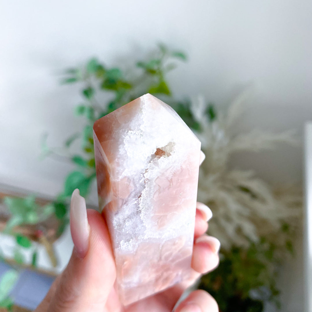 Quartzy Pretty Pink Flower Agate Tower