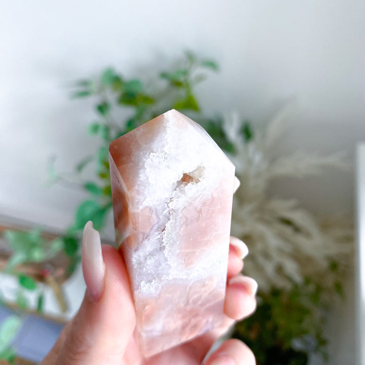 Quartzy Pretty Pink Flower Agate Tower