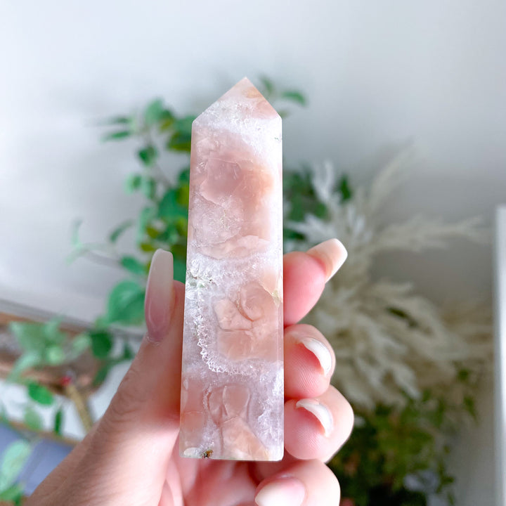 Quartzy Pretty Pink Flower Agate Tower