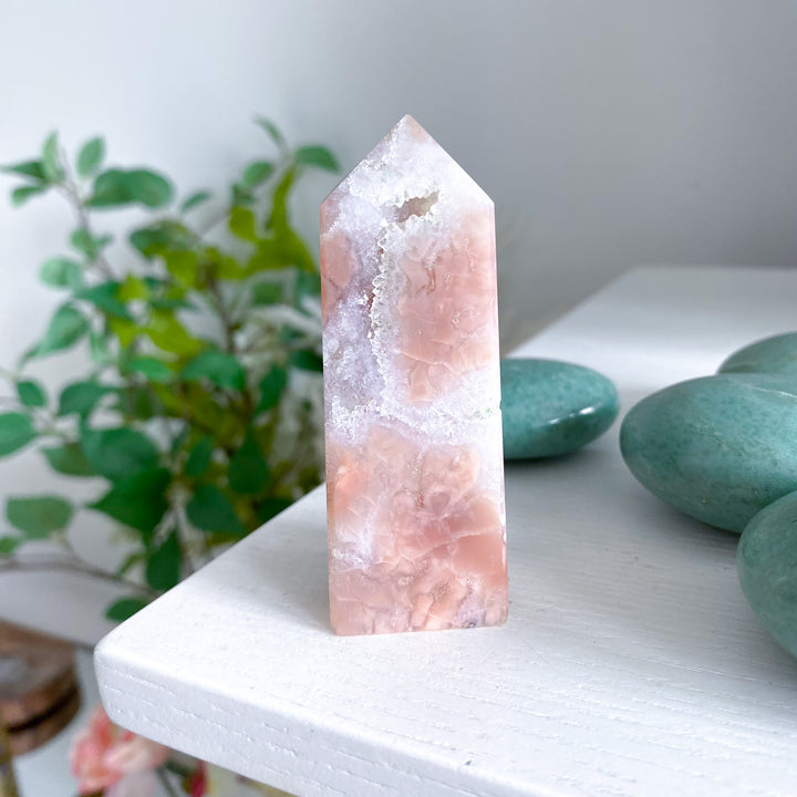 Quartzy Pretty Pink Flower Agate Tower