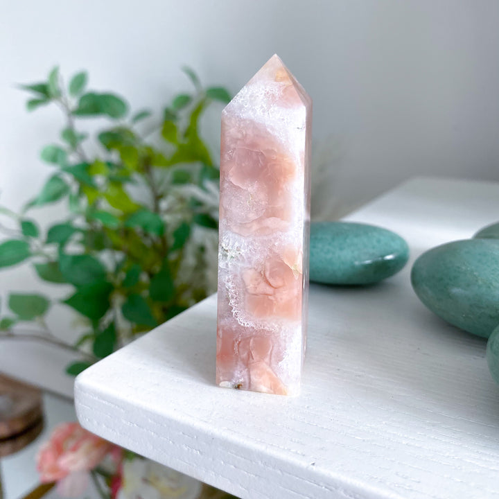 Quartzy Pretty Pink Flower Agate Tower