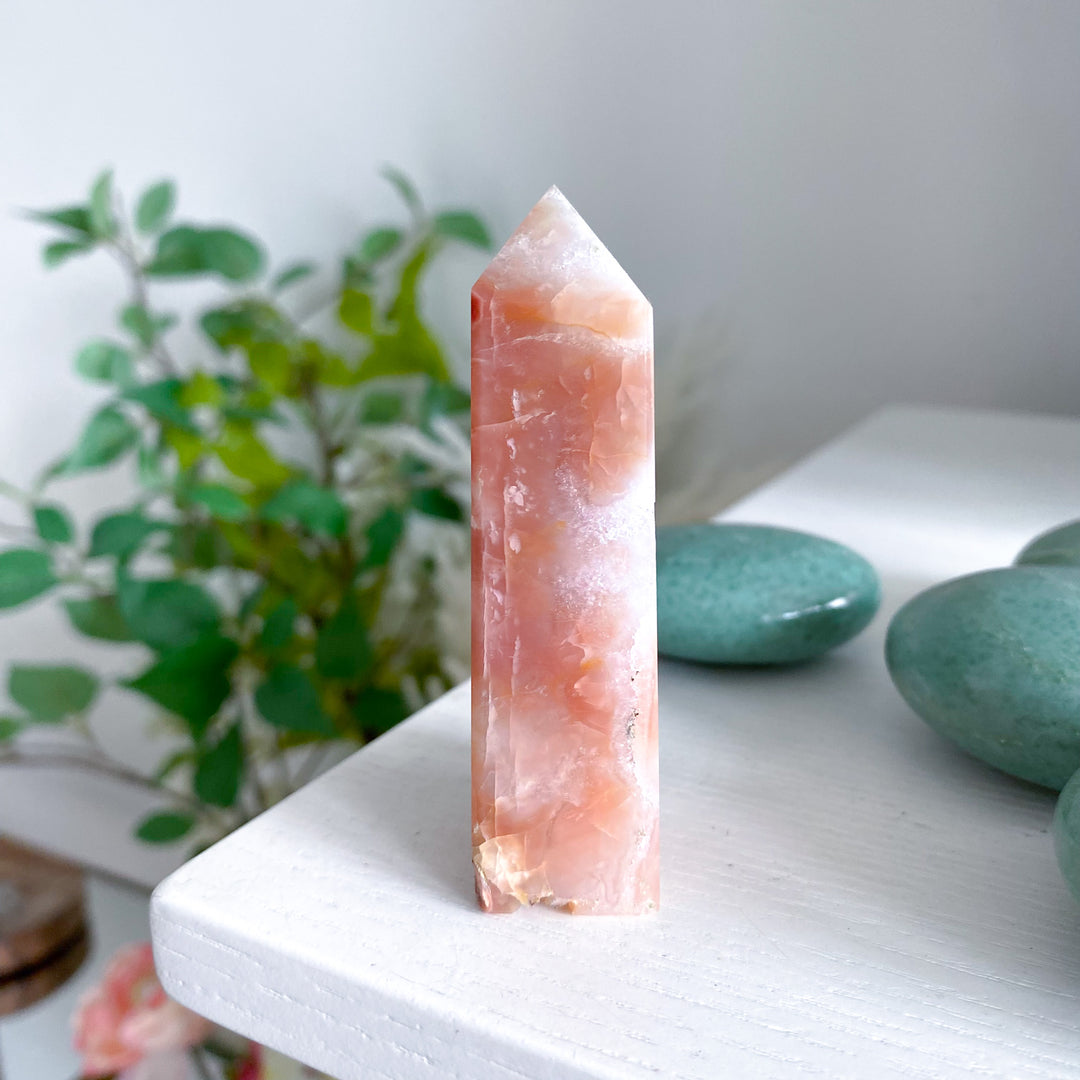 Quartzy Pretty Pink Flower Agate Tower