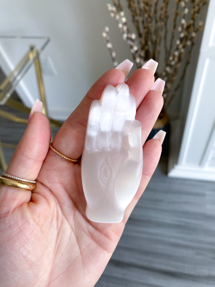 Selenite Hamsa Hand - Goddess Hand