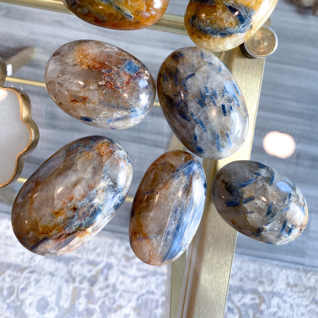 Golden Healer and Blue Kyanite Palm Stone