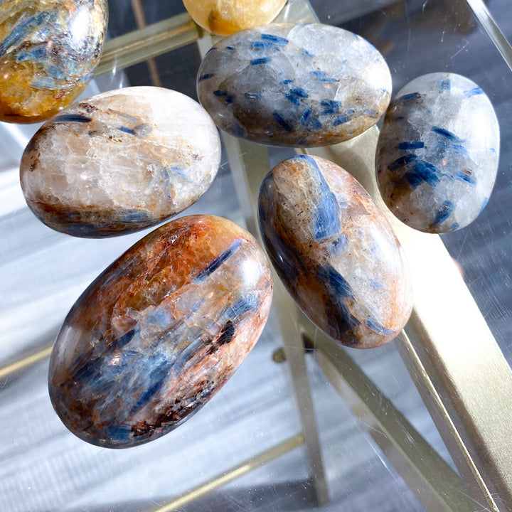 Golden Healer and Blue Kyanite Palm Stone