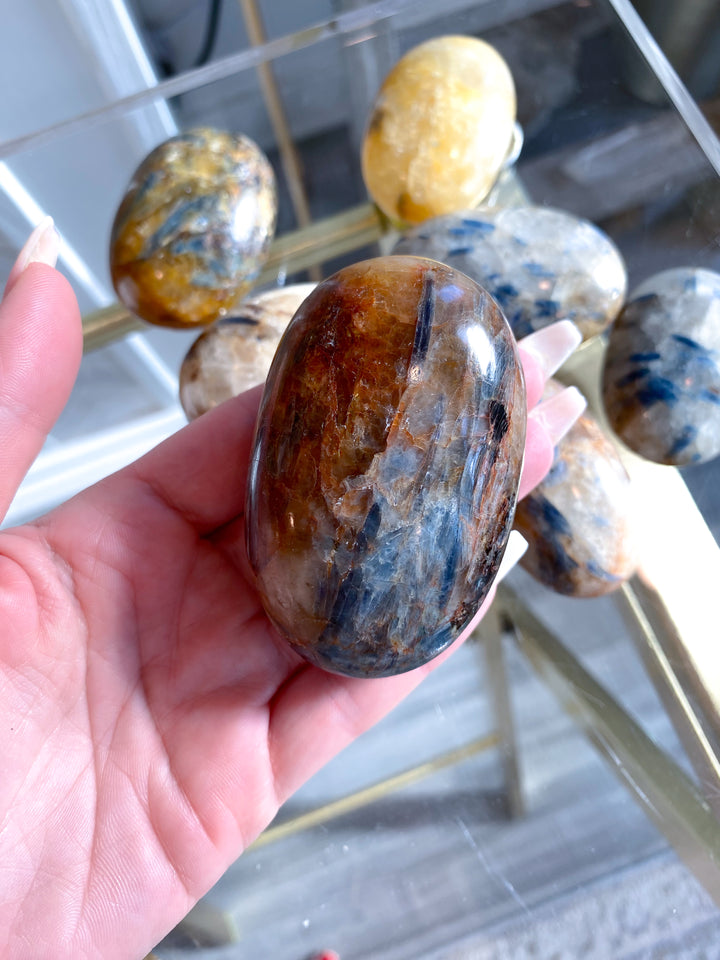 Golden Healer and Blue Kyanite Palm Stone