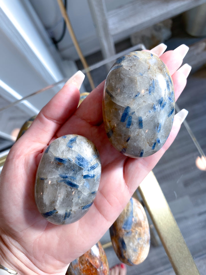 Golden Healer and Blue Kyanite Palm Stone
