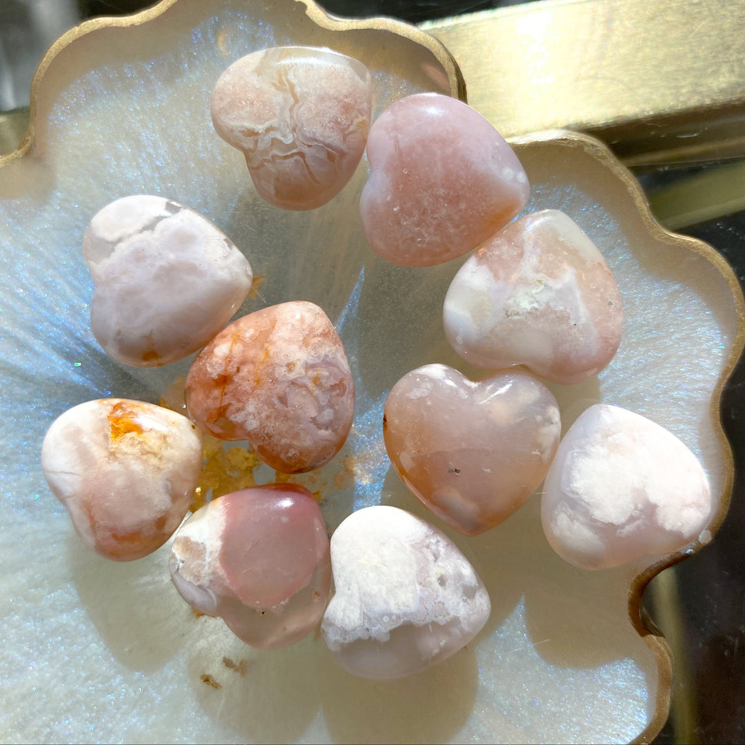 Mini Flower Agate Puffy Heart