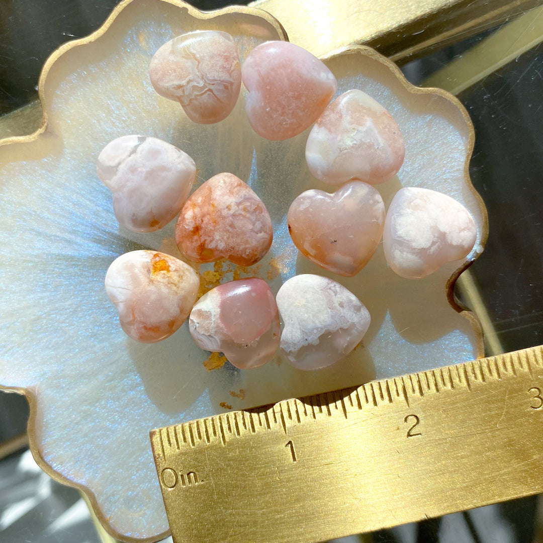 Mini Flower Agate Puffy Heart