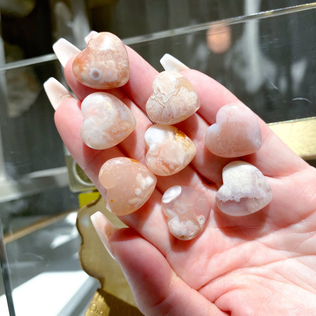 Mini Flower Agate Puffy Heart
