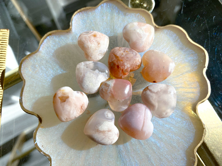 Mini Flower Agate Puffy Heart