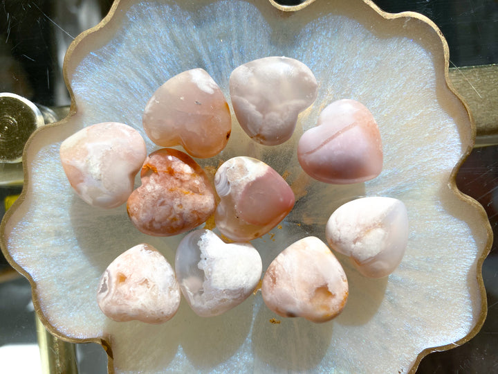Mini Flower Agate Puffy Heart