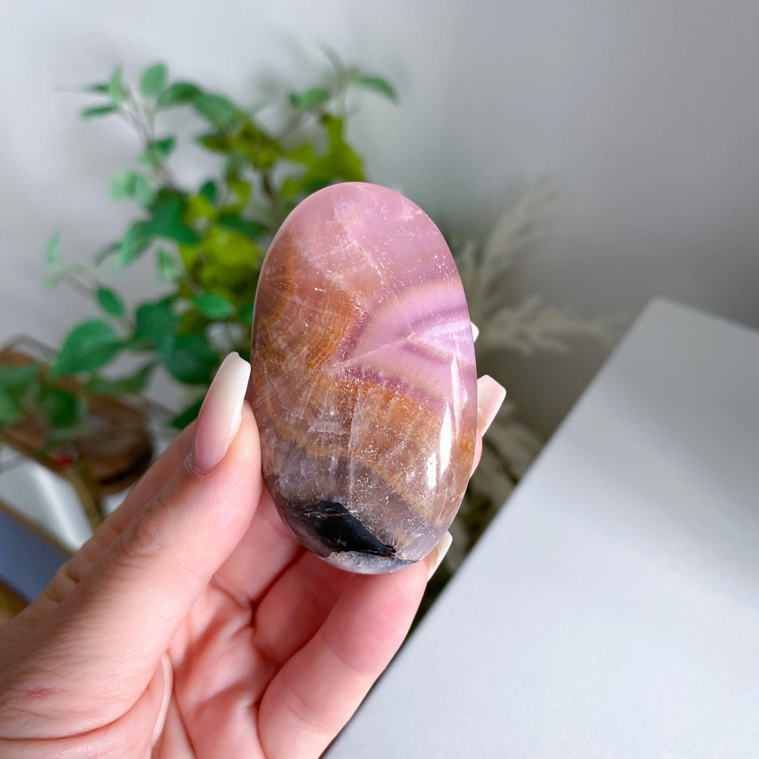 Pink Aragonite Palm Stone 