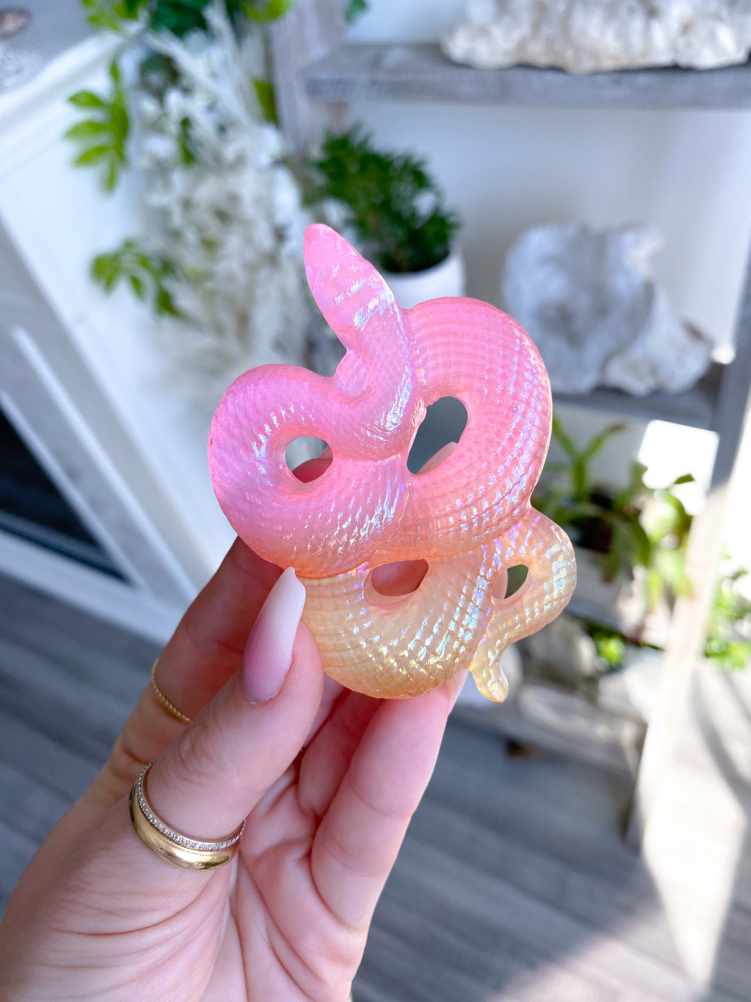Aura Selenite Snake Carving